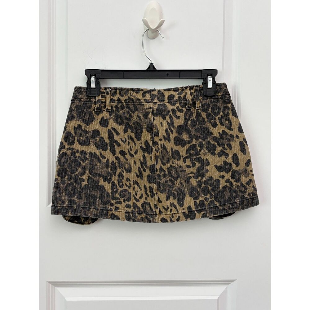 New Y2K Leopard Print Denim Micro Mini Skirt XS Cargo Utility Brown Indie Sleaze